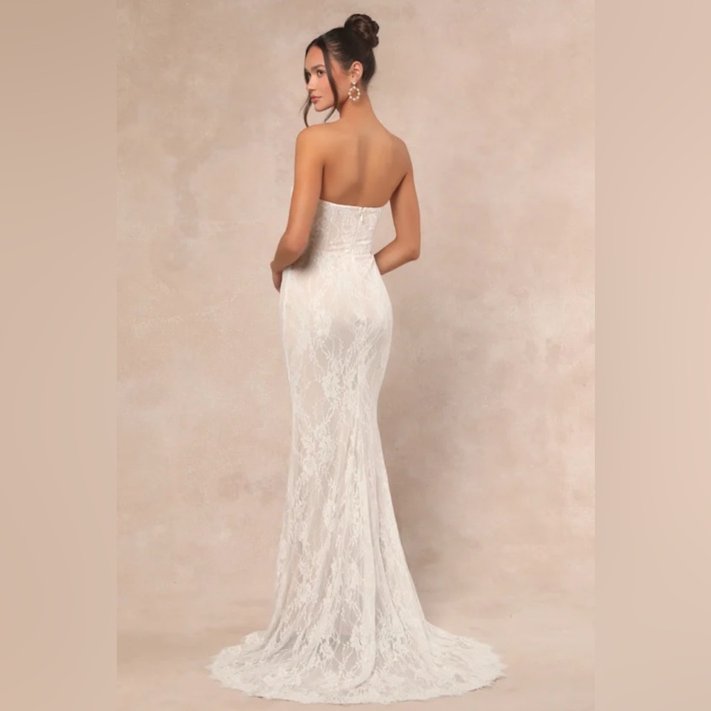 Lulus Valeria White Lace Strapless Bustier Maxi Dress - Size S - Picture 2 of 2